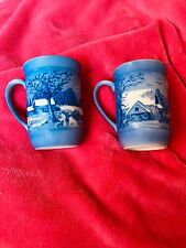 Currier and Ives Mugs  Old Homestead In Winter The Farmers Home Winter Gold Trim picture