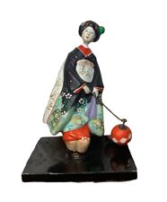 Vintage Pretty Hand Painted Clay Japanese Geisha With Lantern Figurine On Stand picture