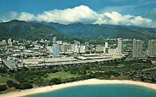 Ala Moana Beach Aerial View Mall Back Hawaii Hotels Vintage Postcard Unposted picture
