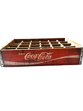 Vintage Enjoy Coca-Cola 24 Bottle Wooden Crate Metal Edges Red picture
