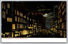 Chicago IL-Illinois, State Street By Night, Advertising Vintage Antique Postcard picture