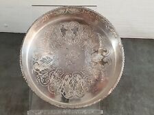 Vintage Silver Plated Circular Tray Dish Engraved w/Lion 5'', 15oz picture