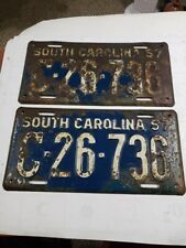 Vintage Matched Pair 1957 South Carolina License Plate C-26-736 Auto Car Chevy picture