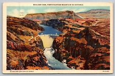 Postcard NV Boulder Dam Fortification Mountain In Distance Vtg Linen View picture