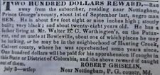 Washington DC newspaper, August 7, 1841, Runaway slave and other slave adds picture