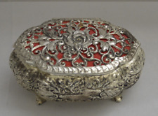 Vintage Silver Plate Victorian Style Trinket Box Red Velvet Lined picture