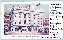 La Crosse Wisconsin Postcard New La Crosse Theatre Building Exterior 1907 Cars picture