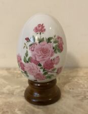 Vintage Avon Summers Roses Egg Porcelain Wood Stand  Gift E Hoffmann picture