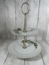 Two-Tier Fine Porcelain Dessert Server “Christmas Holly” Pattern Japan Holidays picture