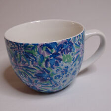 Lilly Pulitzer Blue Floral 12 fl oz Coffee Mug Tea Cup White Handle Pretty Cup  picture