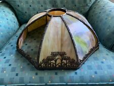 Antique 1920's 8 Panel Caramel/Green Slag Glass Lamp Shade for parts or repair picture