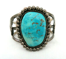Vintage Native American Navajo Sterling Silver & Large Turquoise Stone Bracelet picture
