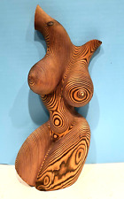 MODERNIST ABSTRACT CARVED REDWOOD? FEMALE TORSO WALL  SCULPTURE BURNT WOOD MCM picture