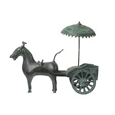 Chinese Rustic Dark Green Black Vessel Ancient Horse Cart Display ws1520 picture