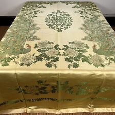 Vintage Oriental Gold Woven Silk Peacocks Floral Bedspread King 94