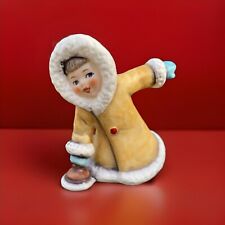 Vtg Christmas Goebel Girl Figurine Yellow Coat Winter Curling Sport West Germany picture