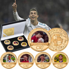 5PCS Cristiano Ronaldo Gold Coins Gift Box Set CR7 Football Super Star Souvenir picture