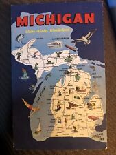 Michigan State Map Postcard Water Winter Wonderland 1960 Chrome Unposted picture