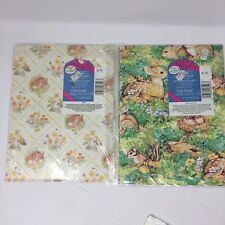 Vtg American Greetings Nature Woodland Babies Flat Gift Wrap 2 Packs 16+ SF NOS picture