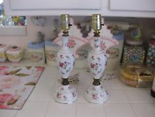 Adorable Vintage Shabby Chic Pair Of Vanity Dresser Lamps With Pink Rosebuds picture