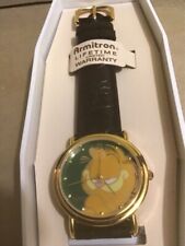 Vintage Armitron Garfield Face Watch Black Leather Band New Old Stock Never Worn picture