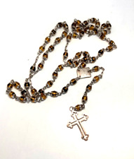 Vintage Taxco Mexico rosary 925 Sterling silver Amber glass beads signed TH-05 picture