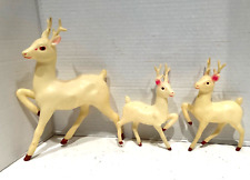 VTG CHRISTMAS CELLULOID LOT3 REINDEERS,PRANCING,JAPAN WHITE 1950'S ORIG TAG picture