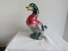 Vtg Unmarked Glazed Ceramic Mallard Duck Planter Great Colors 8-1/4