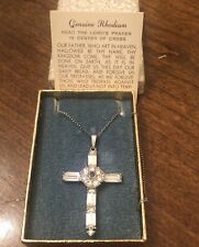 Vintage Baguette Rhinestone Cross Pendant with The Lord's Prayer w Original Box picture