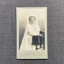 CDV Photo Antique Portrait Girl White Dress Veil Large Cross Communion France picture