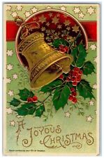 c1910's Christmas Ringing Bell Holly Berries Embossed Posted Antique Postcard picture