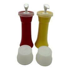 Vintage Tupperware Ketchup and Mustard Set Dispensers Pump w/ Lid 7 1/4