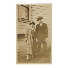 Vintage Snapshot Photo 1920s Fashion Couple Man Flapper Woman Cloche Hats picture