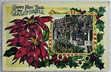 1917 Happy New Year From California Poinsettia Holly Berries Postcard CA picture
