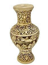 Vintage Asian Oriental Chinese Carved Ivory-Colored Resin 3D Oriental Vase picture