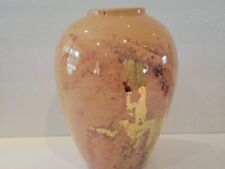 Vintage MCM Ceramic Peach Blush Vase Gold Marble Design Retro Mod Regency  picture
