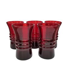 Vtg Anchor Hocking Tumbler LOT OF 5 Ruby Red 1930s Ribbed Drinking Glass 5 5/8