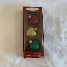 Vintage Hallmark Hand-Blown Glitter Glass Ornaments Set Of Three Hearts picture