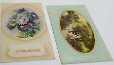 2 Antique Birthday Greetings Postcards Asters Scenic picture