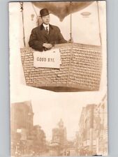 c1910 Man In Hot Air Balloon Goodbye Studio Prop RPPC Real Photo Postcard picture
