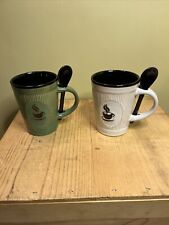 Coffee for 2, Ceramic Set of 2 Coffee Cups Mugs with Ceramic Spoons in Handle picture