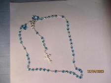 DAINTY Turquoise Aqua Crystal Glass 4 mm Bead Rosary 16 inches picture