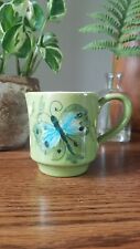 Vintage Italian Ceramic Creamer Green w/ Blue Butterfly Signed HH 7233 picture