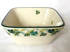 Longaberger Pottery Shamrock Lucky Twist Fields of Clover Square Bowl Dish EUC picture