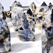 Natural Black Sphalerite Drusy Geode Healing Crystal Tower Point Obelisk Decor picture