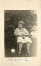 c1928 RPPC Portrait Seated Girl w/ Doll & Ball, Hazel Kluck of Dubuque IA picture