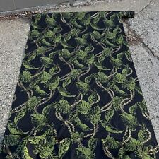 Vtg Hawaiian Asian Fabric Tiki Dress Curtain Decor Black Green Gold BTY picture