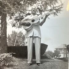 VINTAGE PHOTO Older Man Playing Acoustic Guitar Serenade Original Snapshot picture