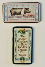 2 Vintage Figi Graphics Funny Quote Tin Refrigerator Magnets Hen Rooster Pig picture