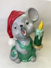 Vintage Christmas Mouse Figurine Statue Large 9” Chalkware Pottery Hand Painted  picture